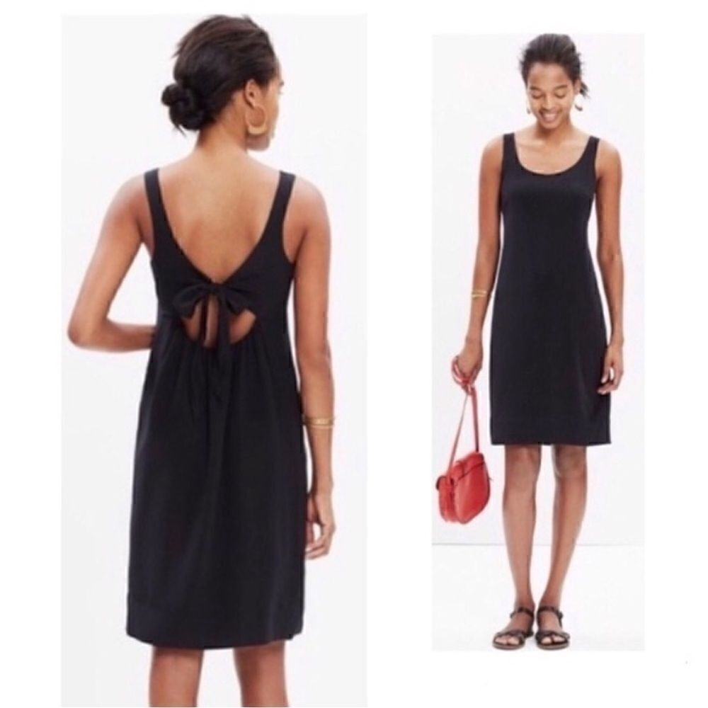 Madewell 100% Silk Lookout Open Back Bow Dress